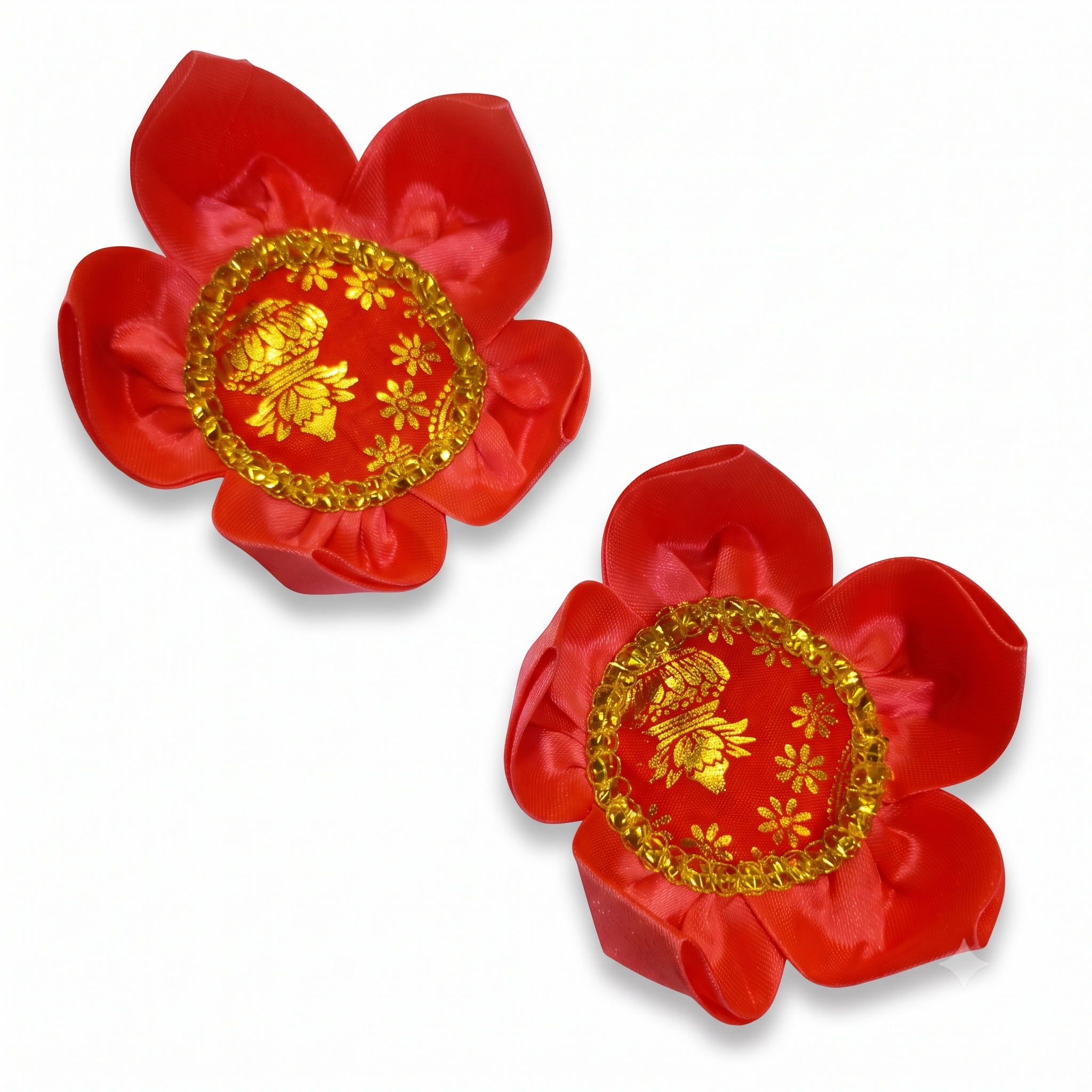 Handcrafted Red Satin Lotus Flower Decorative Mat Set