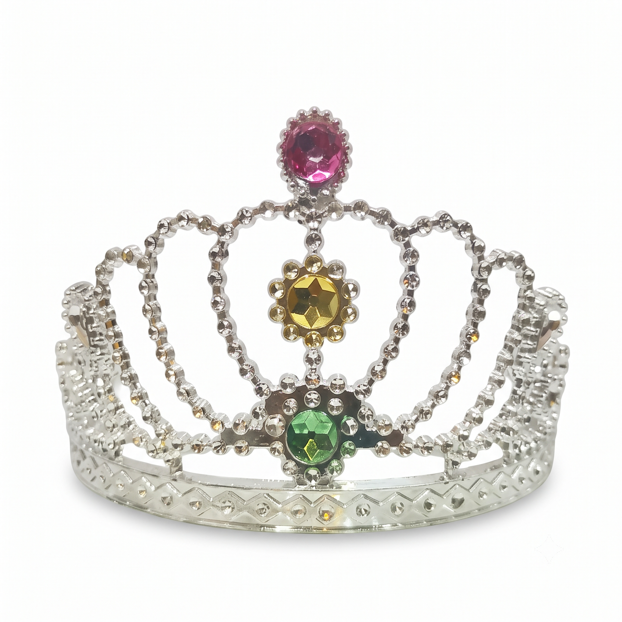 Silver Plastic Deity Crown with Colorful Gemstones