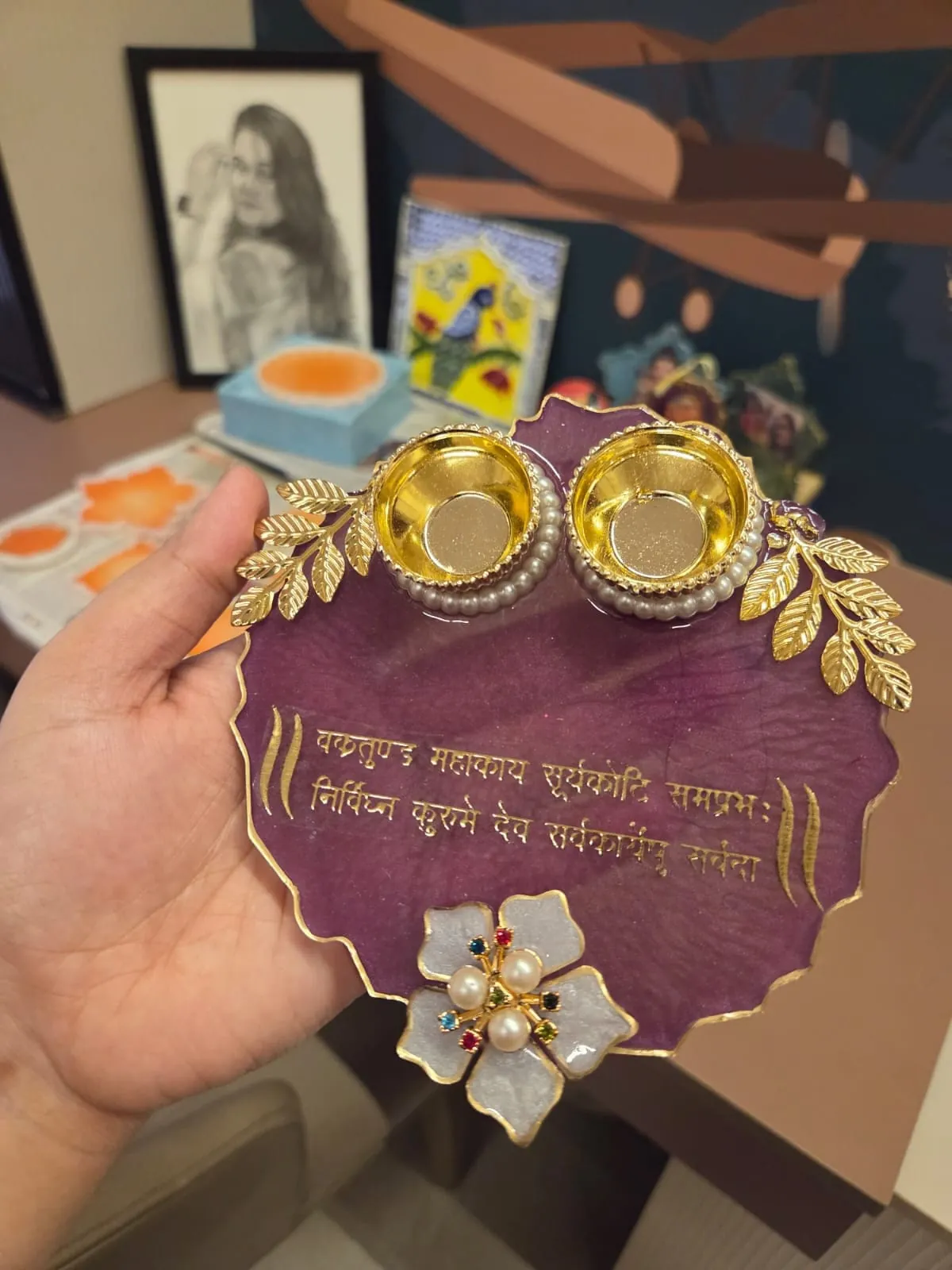 Handmade Decorative Wooden Puja Thali